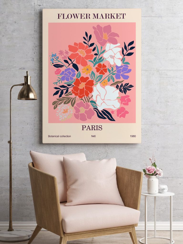 Colorful flower painting on a pink background