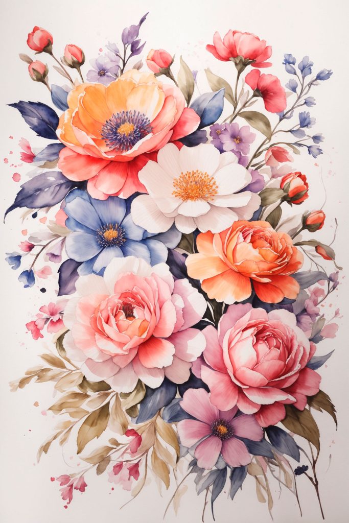 Painting of flowers on a white surface