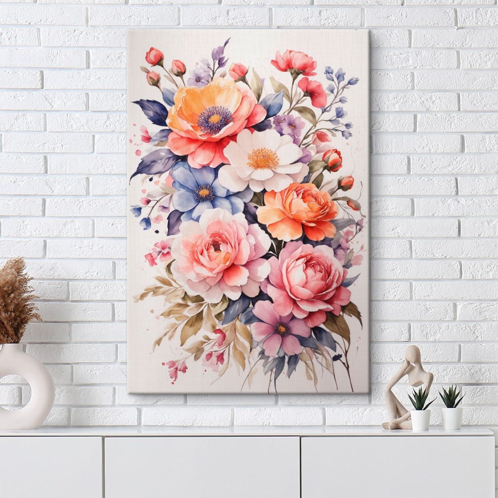 Painting of flowers on a white surface