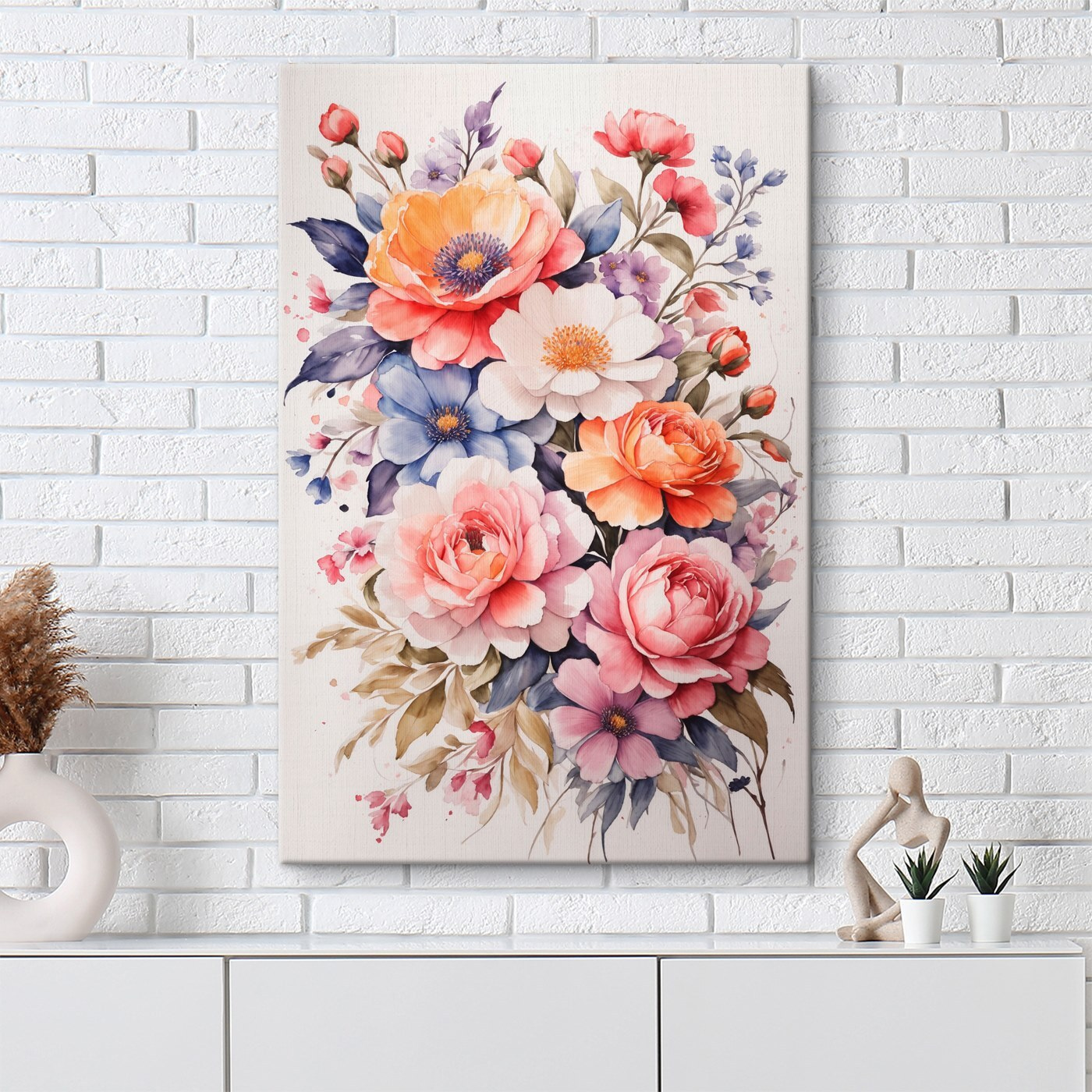 Painting of flowers on a white surface
