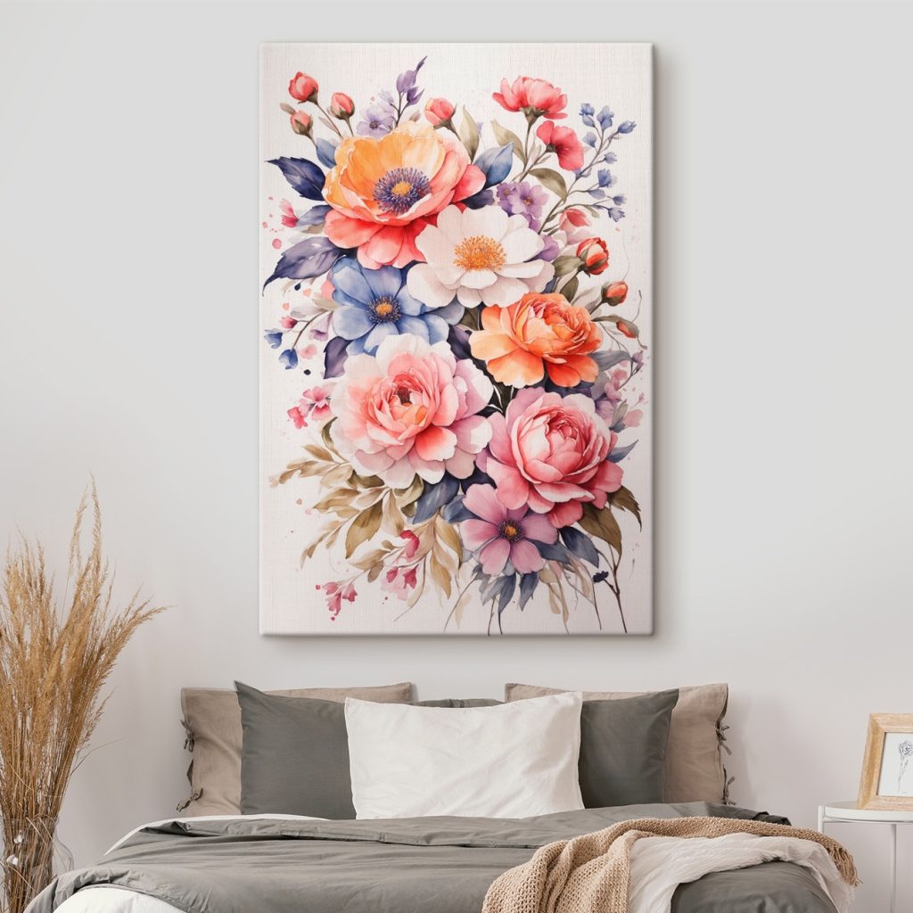 Painting of flowers on a white surface