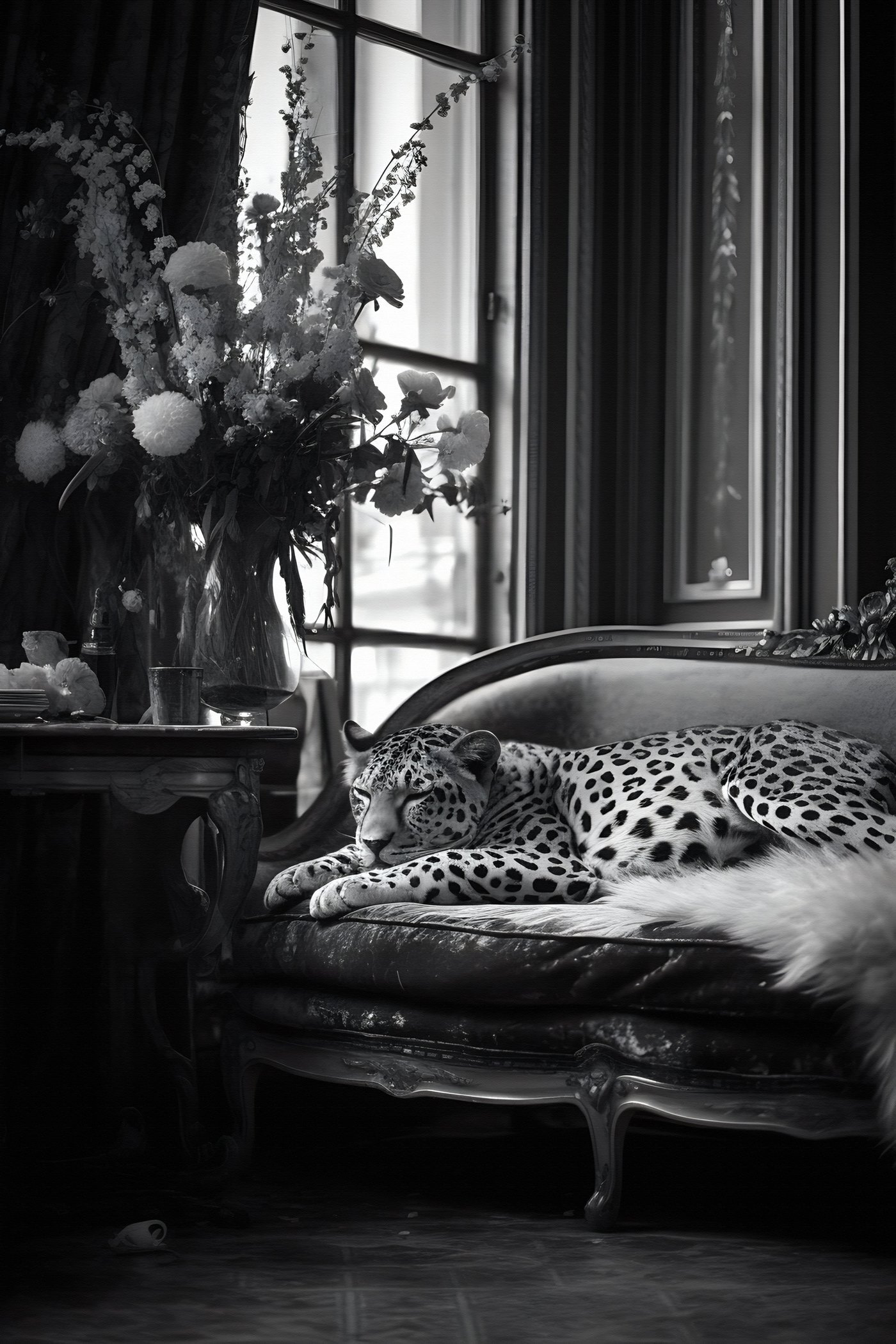 Leopard lying on a couch