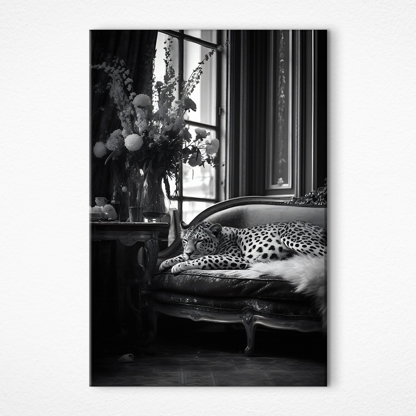Leopard lying on a couch