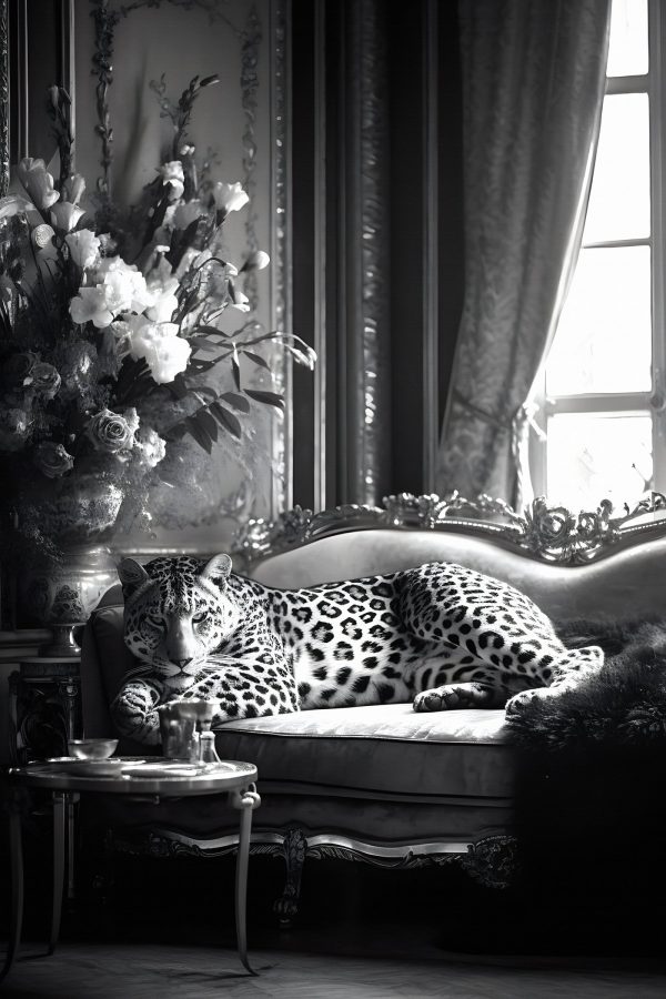 Leopard lying on a couch