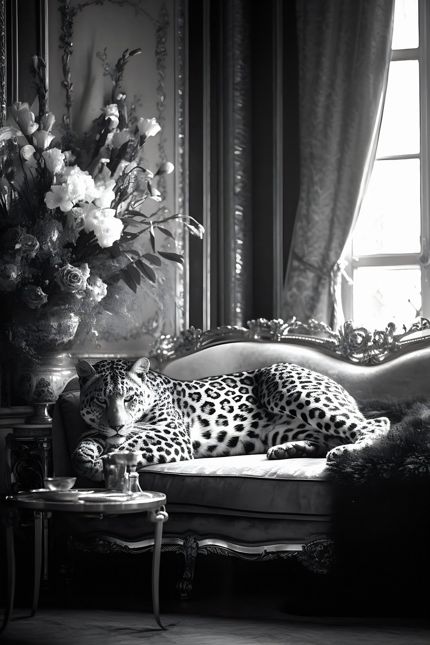 Leopard lying on a couch