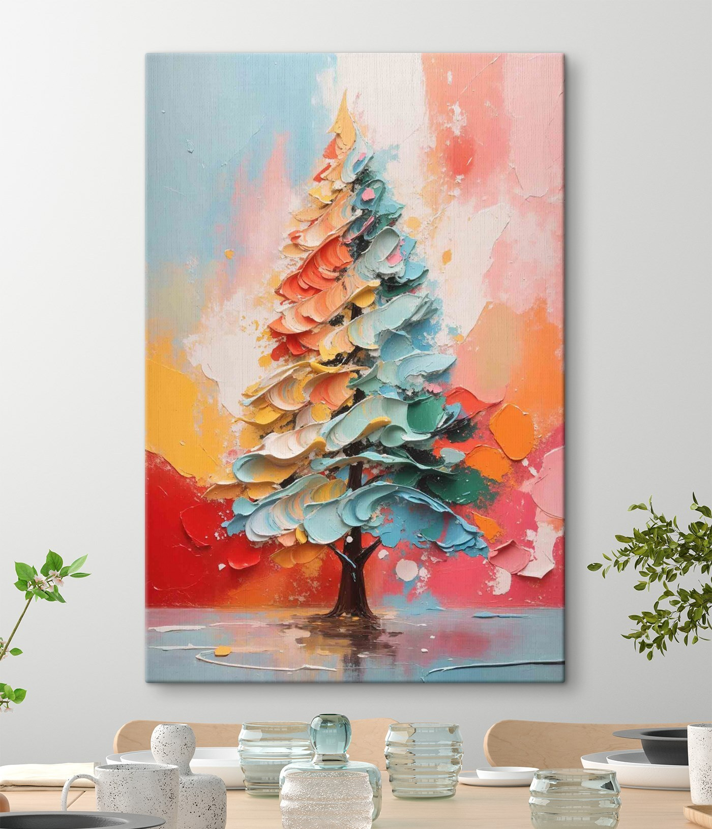 Painting of a tree with different colors