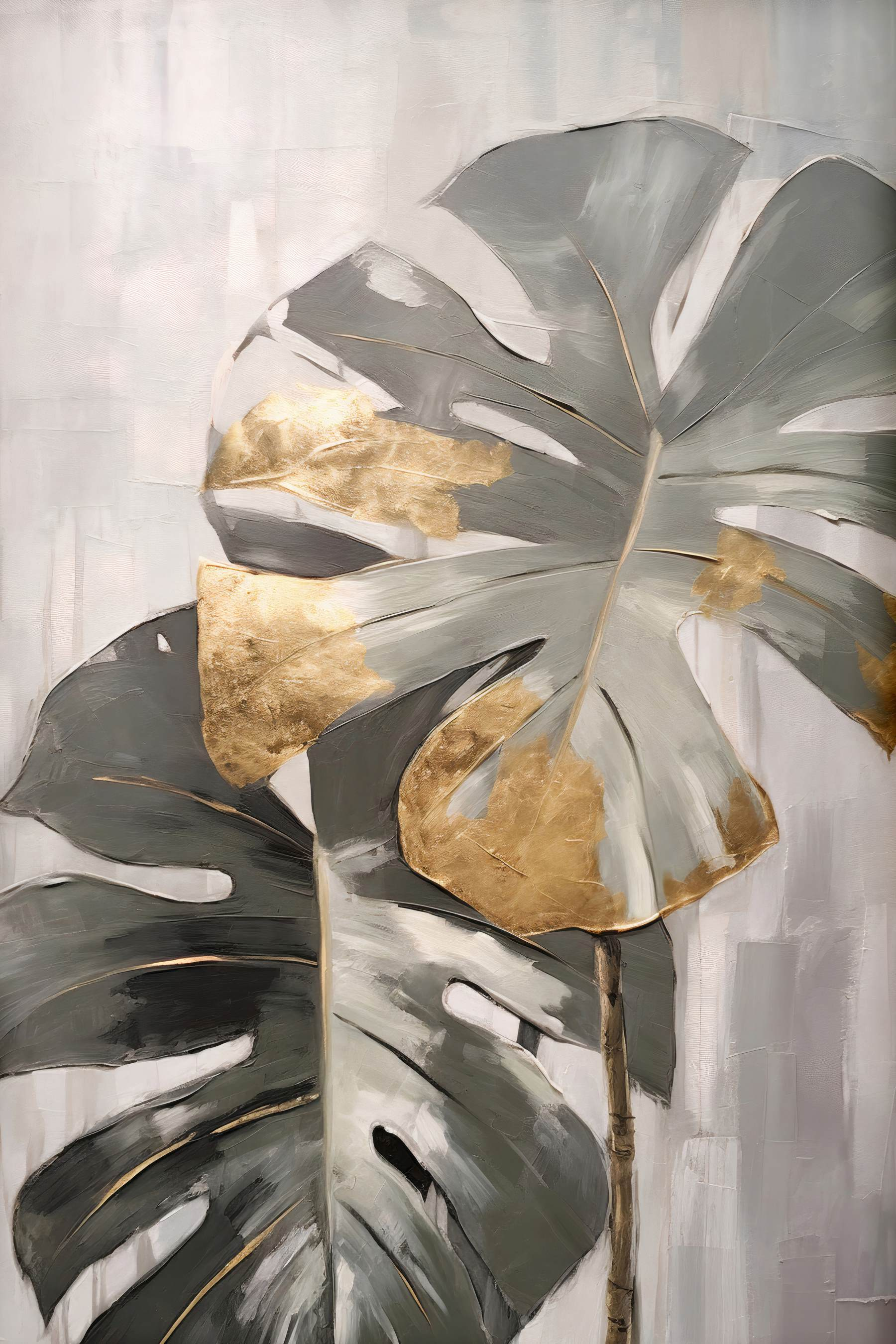 Abstract Monstera with Metallic Accents