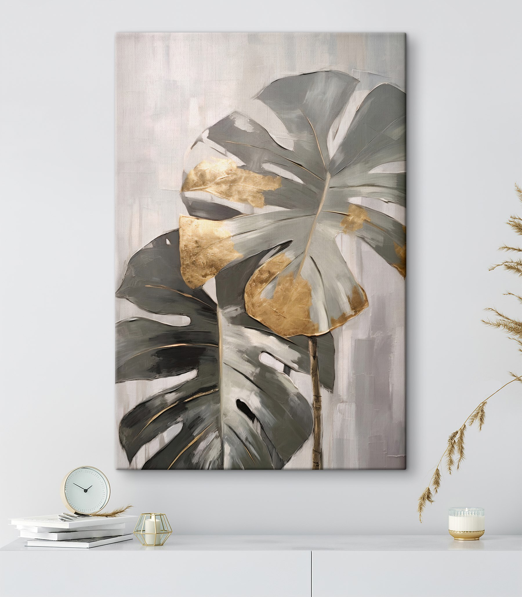 Abstract Monstera with Metallic Accents