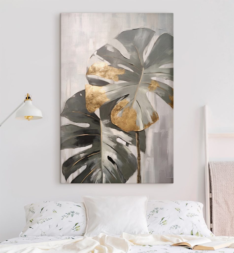 Abstract Monstera with Metallic Accents
