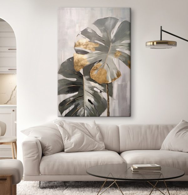 Abstract Monstera with Metallic Accents