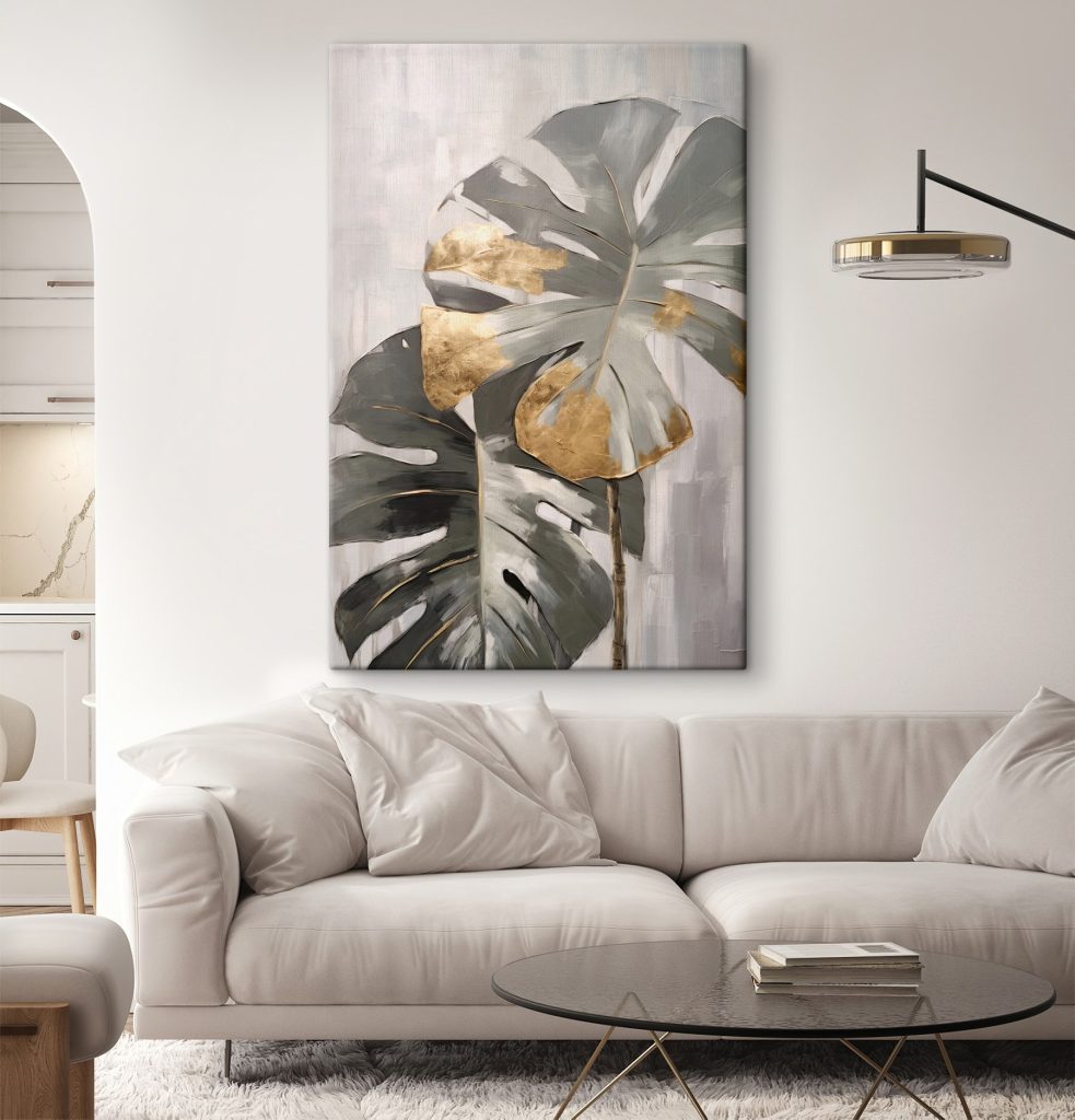 Abstract Monstera with Metallic Accents