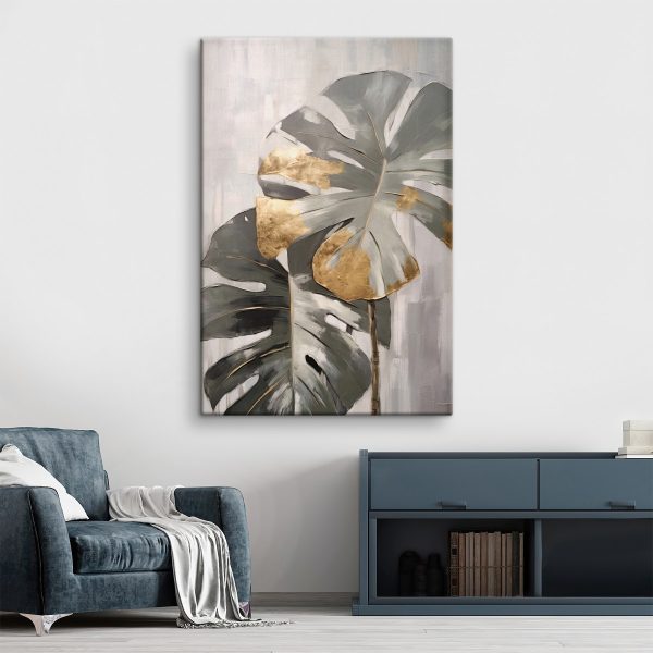 Abstract Monstera with Metallic Accents
