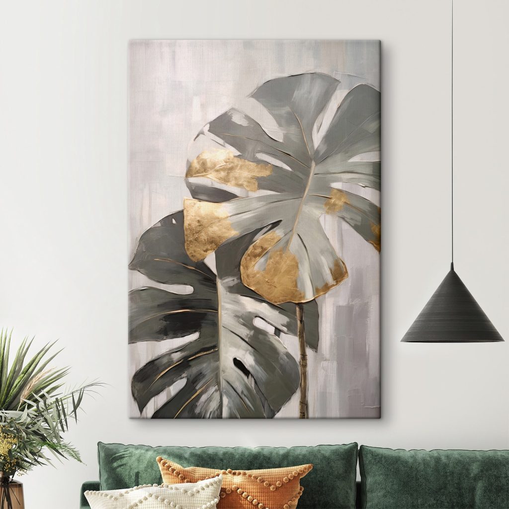 Abstract Monstera with Metallic Accents