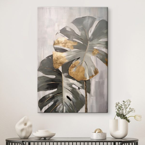 Abstract Monstera with Metallic Accents