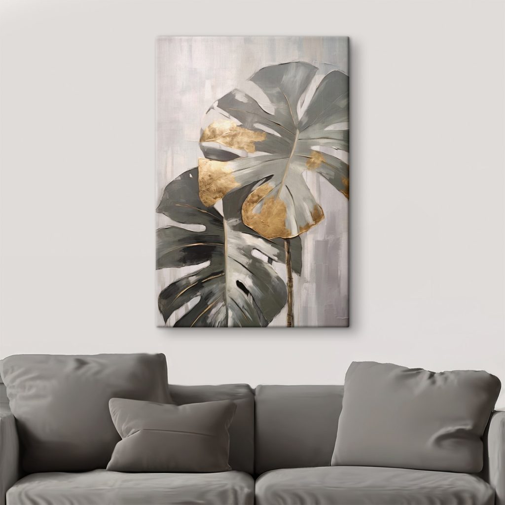Abstract Monstera with Metallic Accents