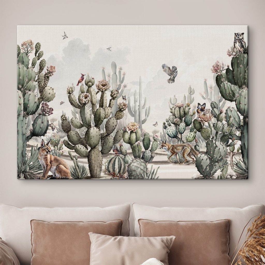 Group of cactuses and birds Group of cactuses and birds
