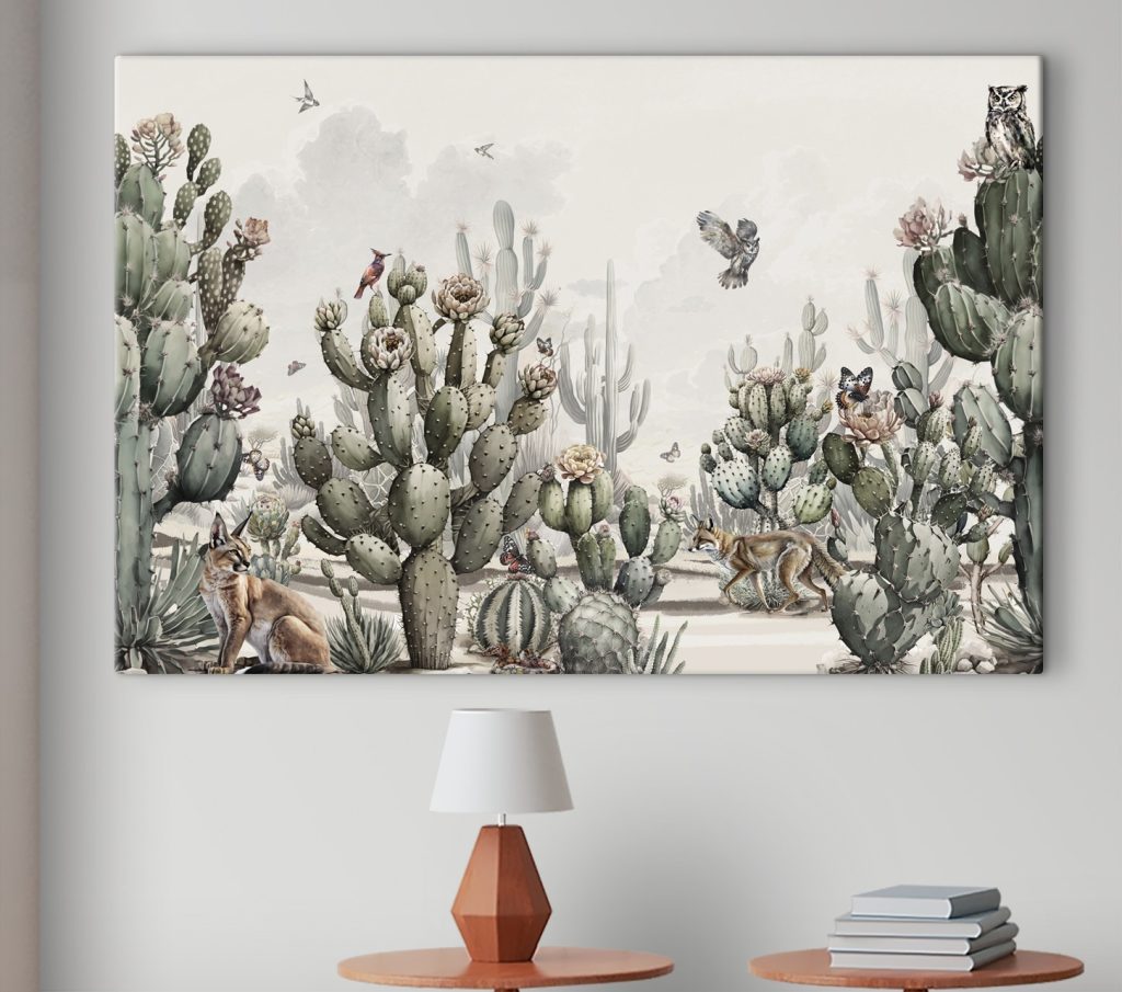 Group of cactuses and birds Group of cactuses and birds