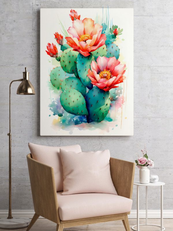 Quadri Quadri Acquerello raffigurante un cactus in fiore (COD: s36257)