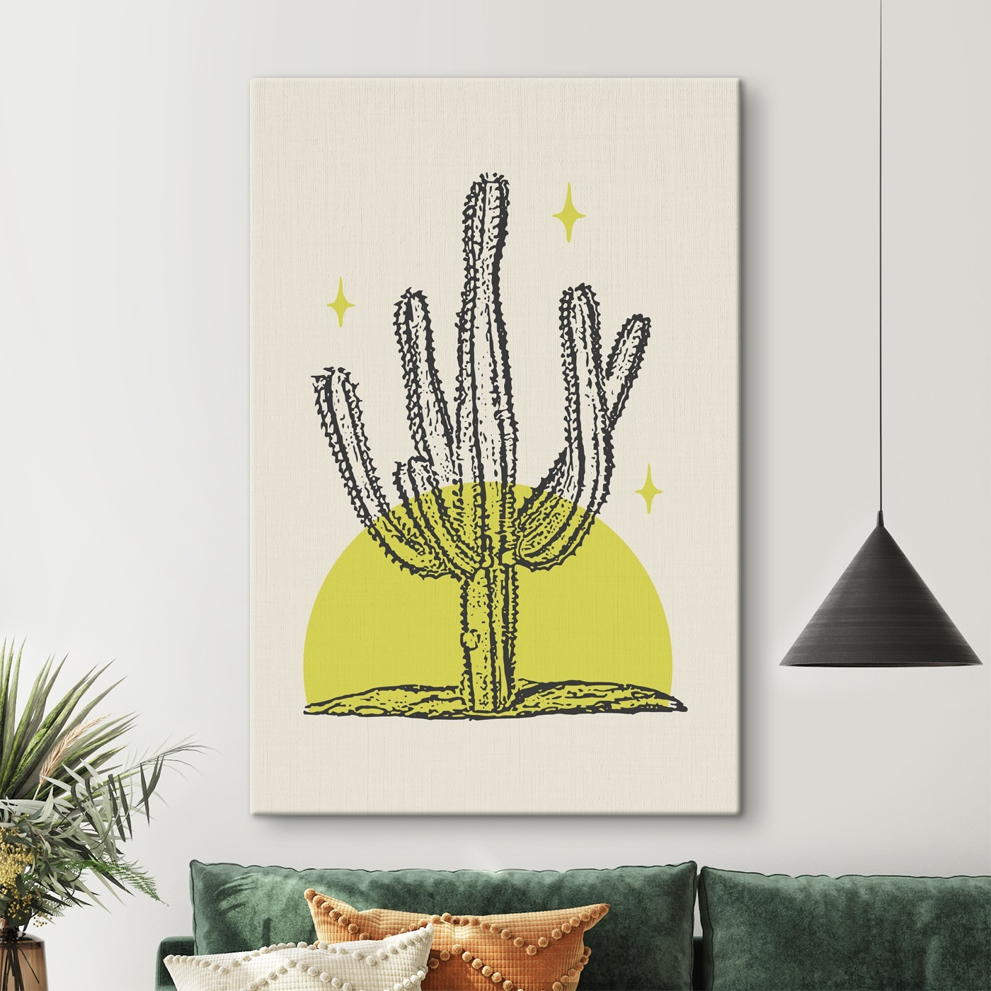 Cactus with a yellow circle and stars
