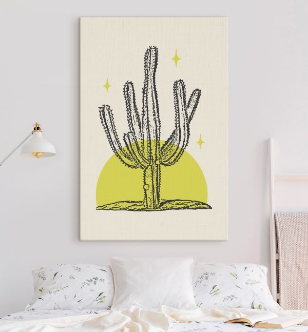 Cactus with a yellow circle and stars