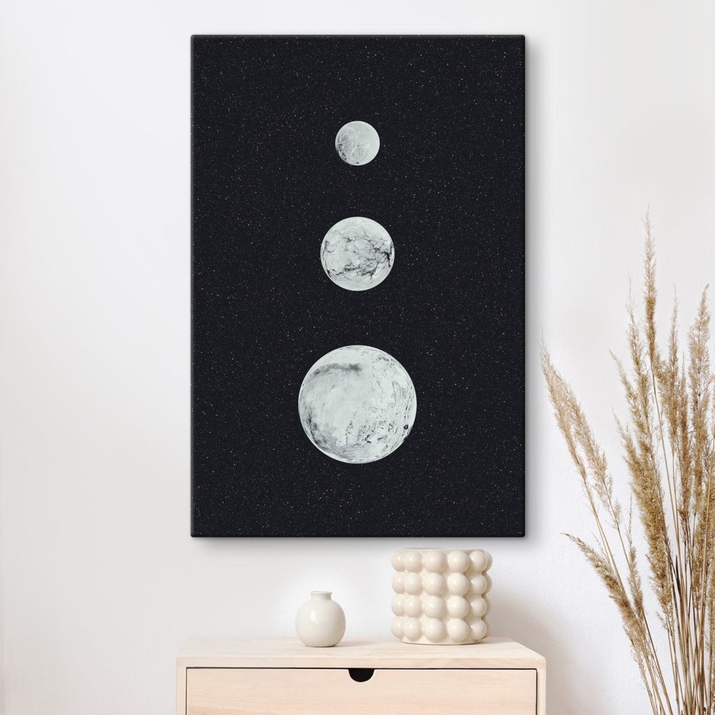 Group of white planets in a row
