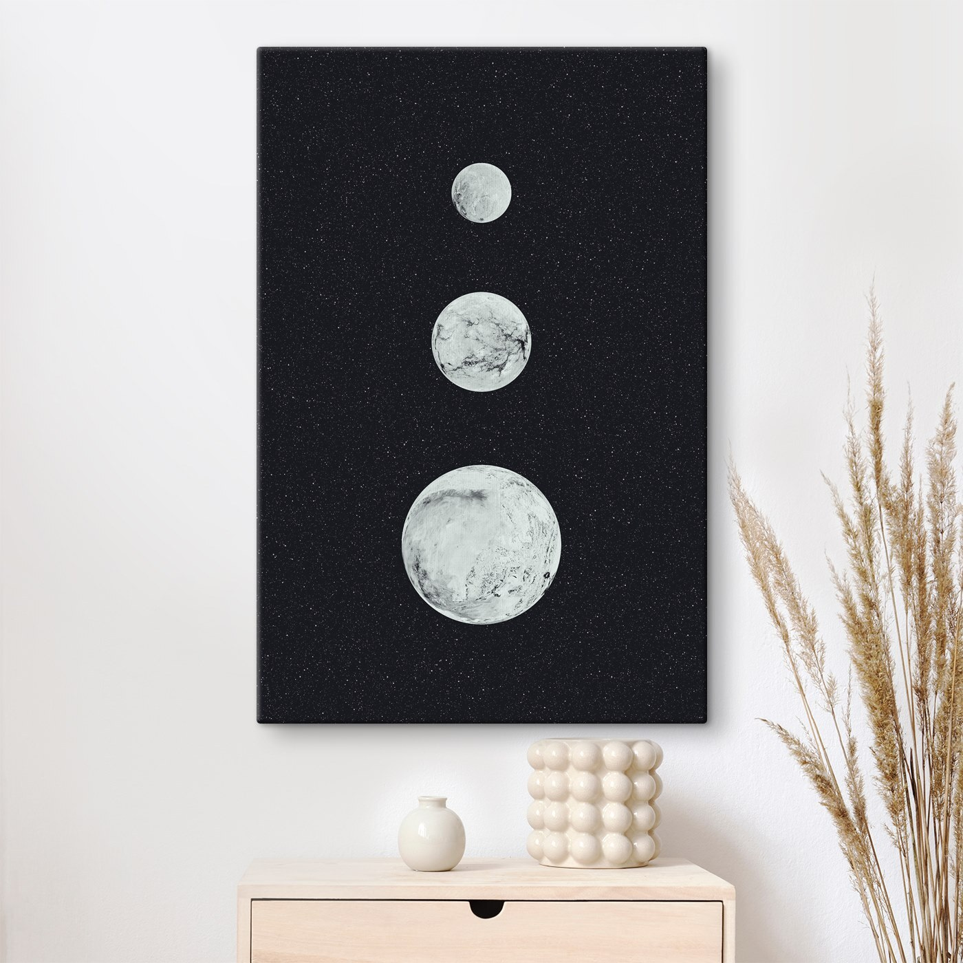 Group of white planets in a row