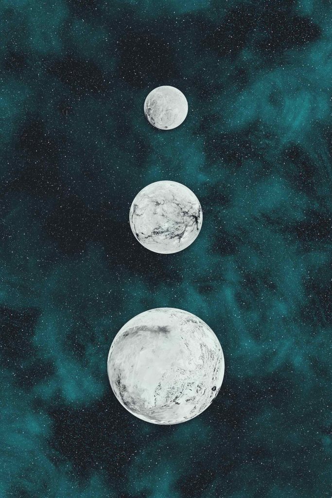 Group of white round objects in space