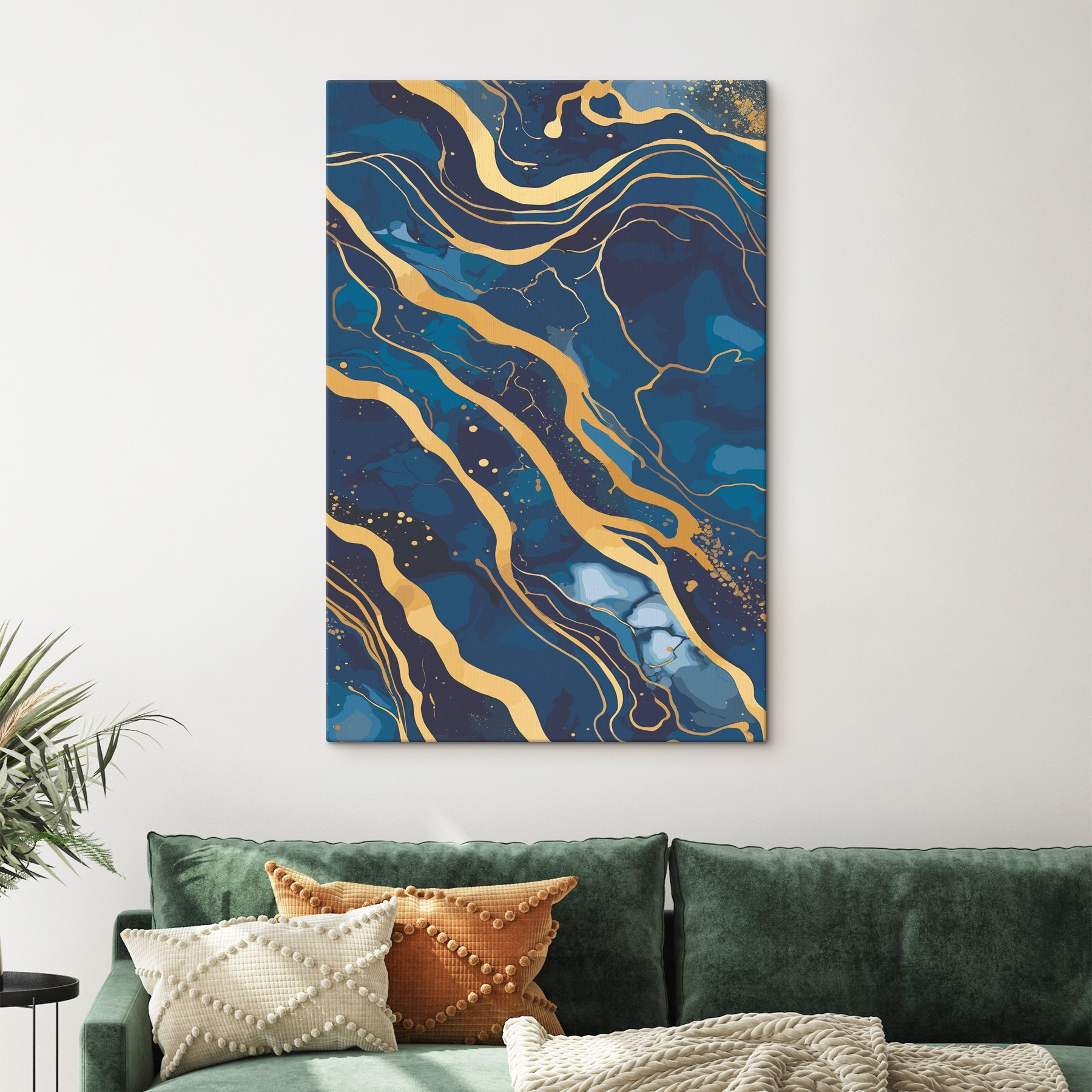 Waves of blue and amber flow