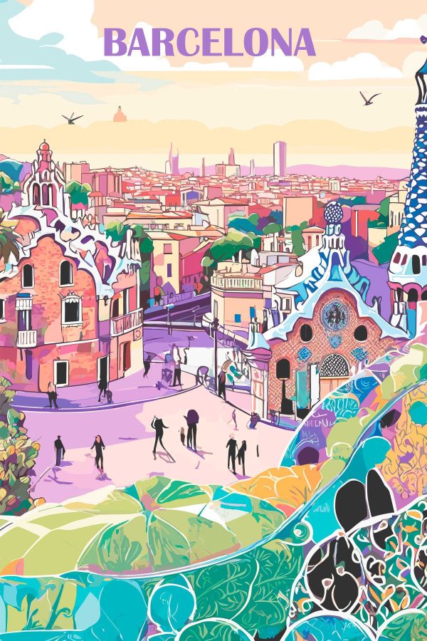 Colorful cityscape with people walking on a street Colorful cityscape with people walking on a street