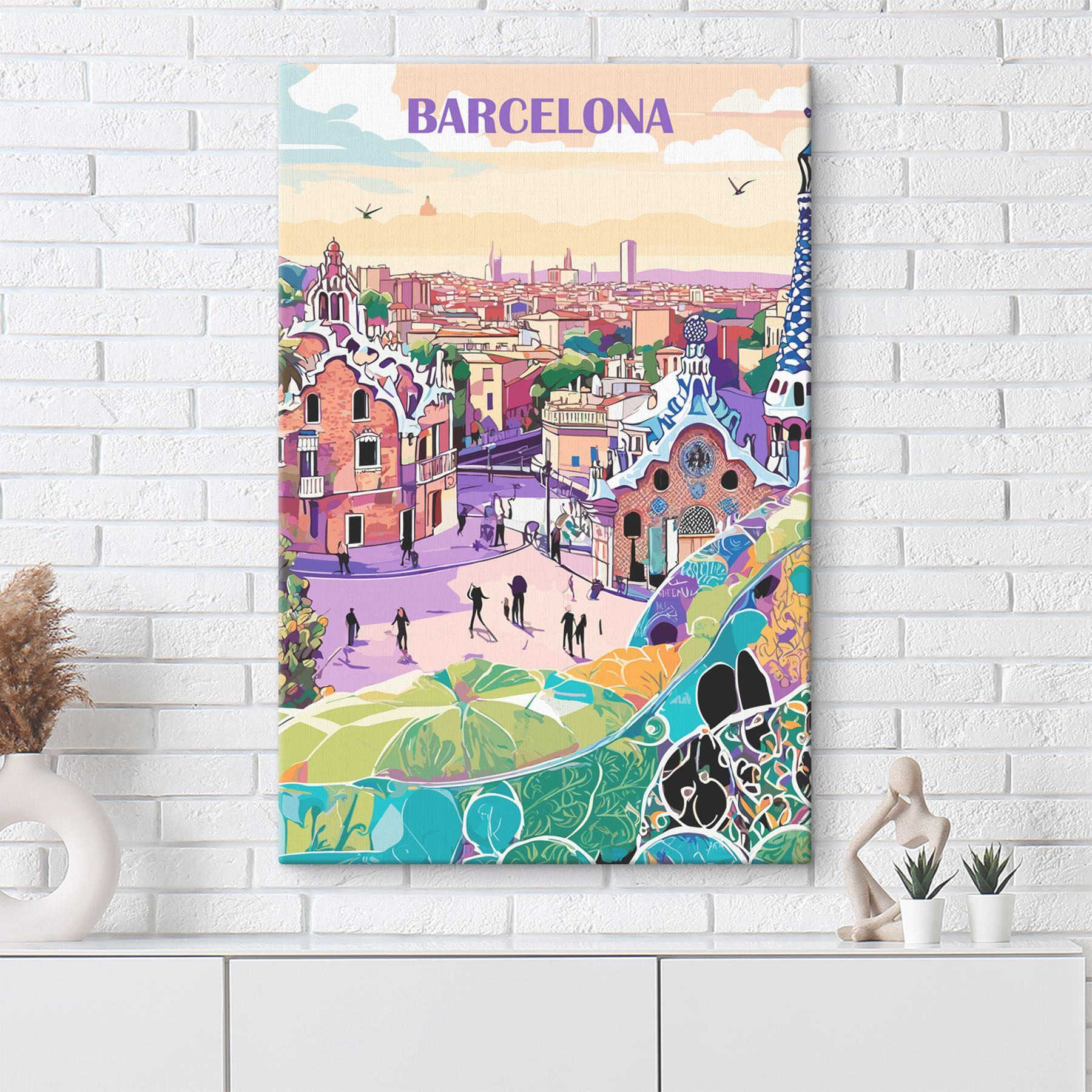 Colorful cityscape with people walking on a street Colorful cityscape with people walking on a street