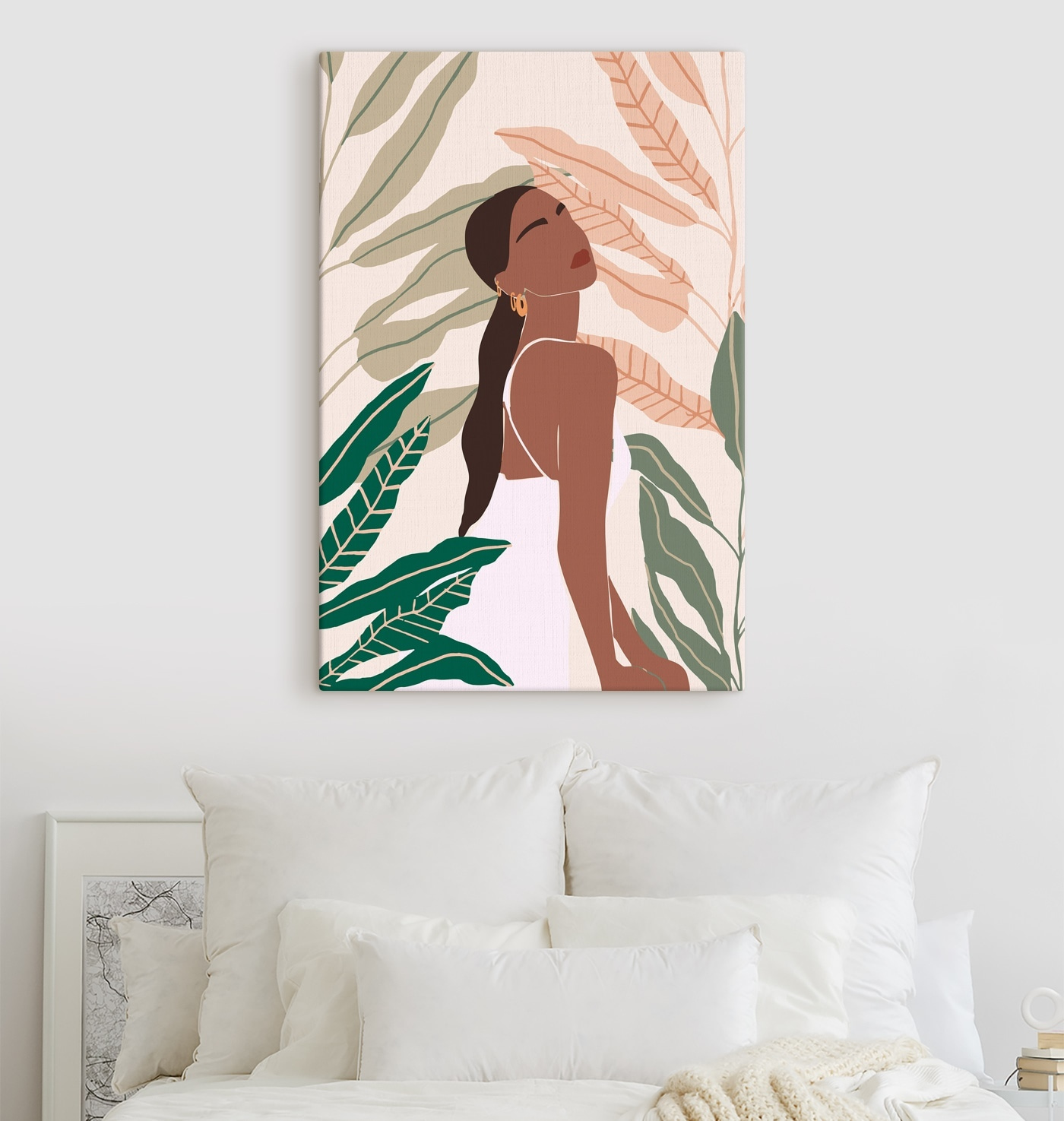 Woman serene among lush foliage Woman serene among lush foliage