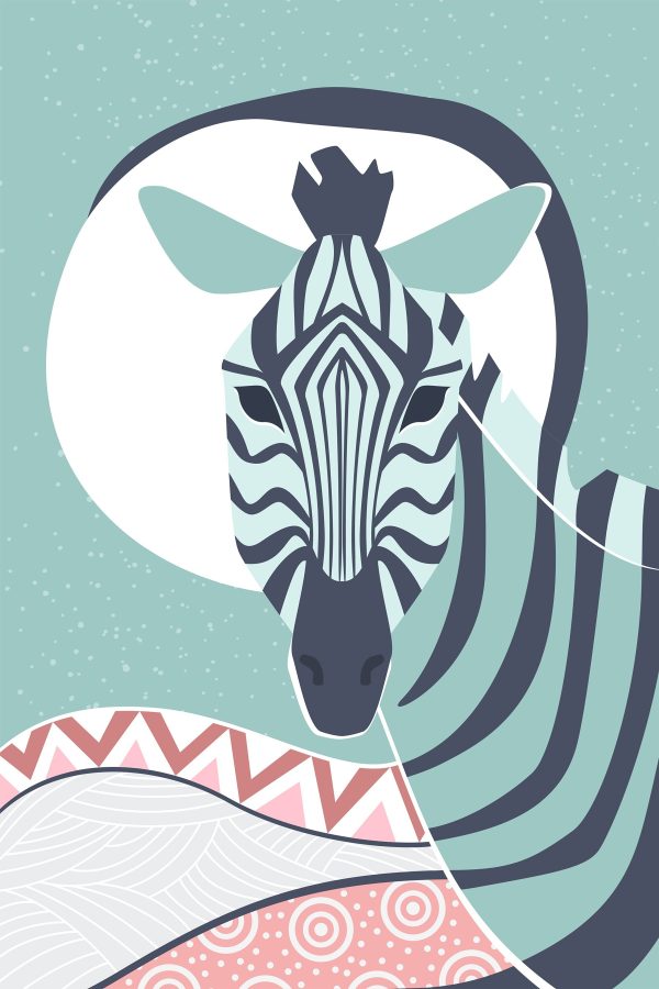 Zebra with a white circle and a blue background