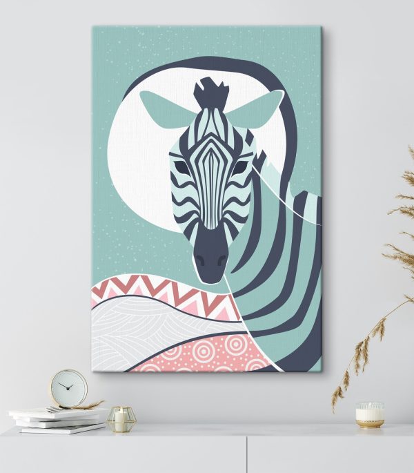 Zebra with a white circle and a blue background