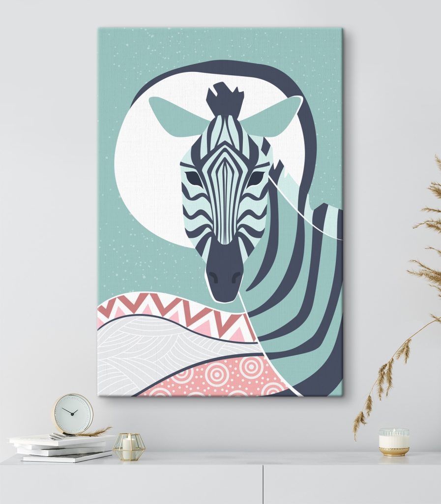 Zebra with a white circle and a blue background
