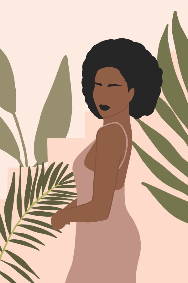 Woman with dark hair and a plant Woman with dark hair and a plant