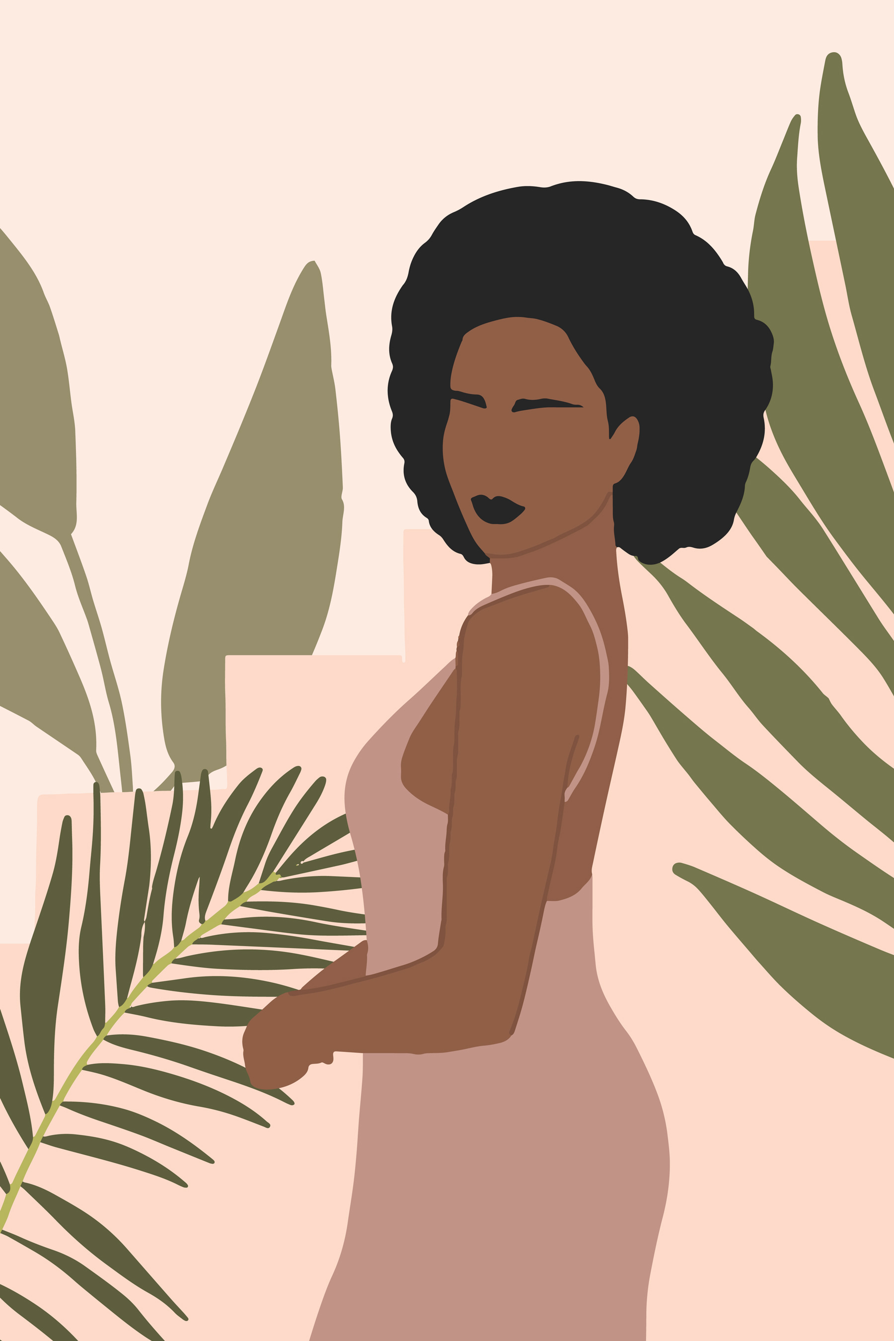 Woman with dark hair and a plant Woman with dark hair and a plant