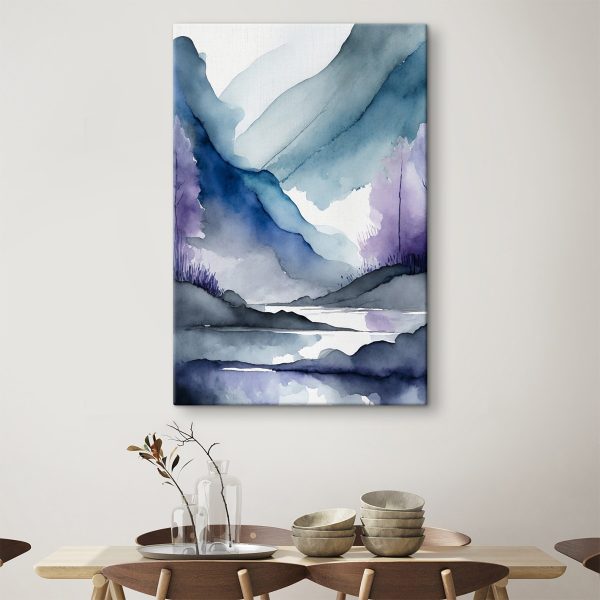 Watercolor painting of mountains and trees and a river Watercolor painting of mountains and trees and a river