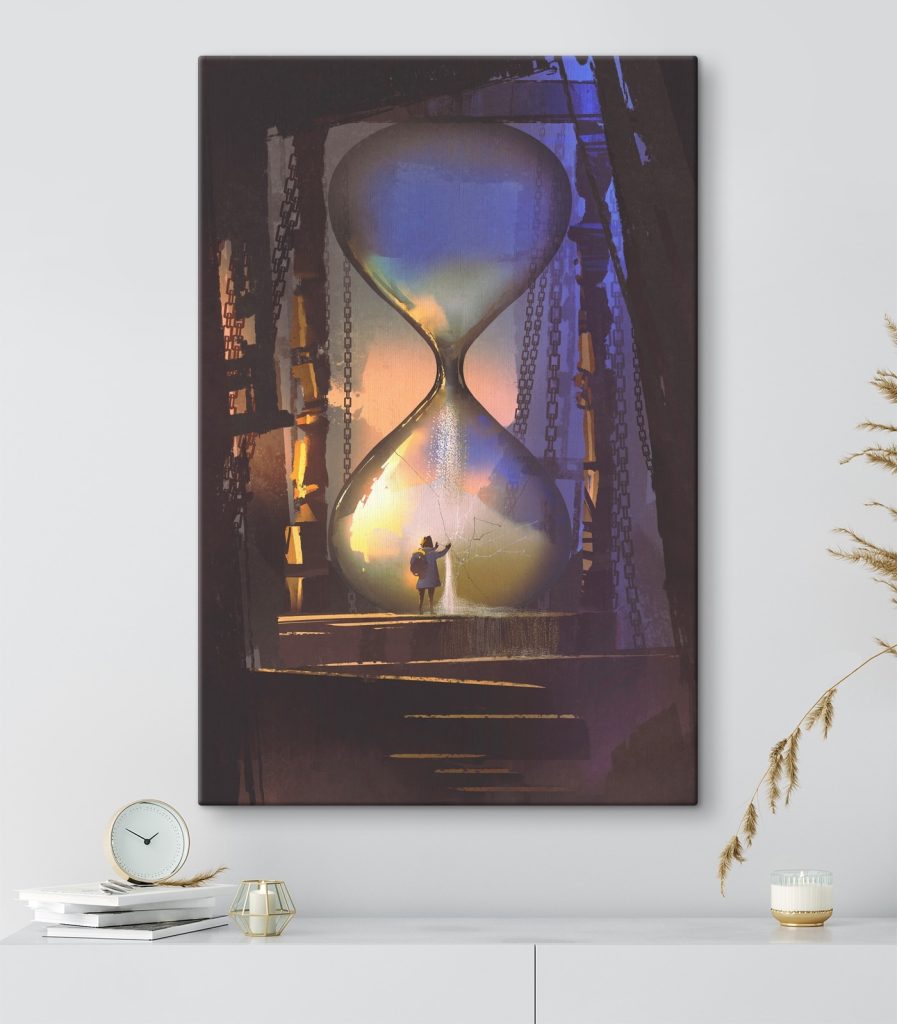 Person standing in a large hourglass Person standing in a large hourglass