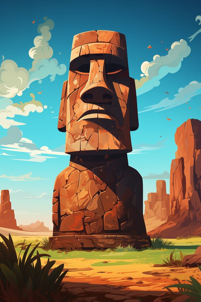 Large stone statue in a desert