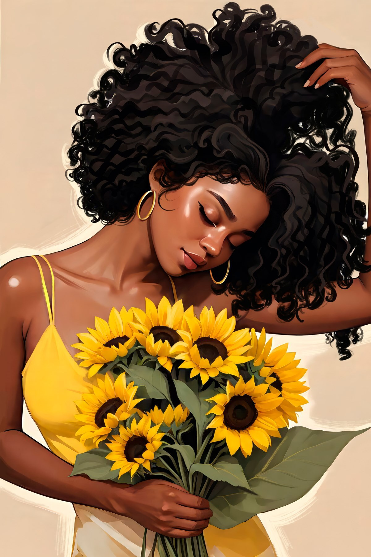 Woman holding a bouquet of sunflowers