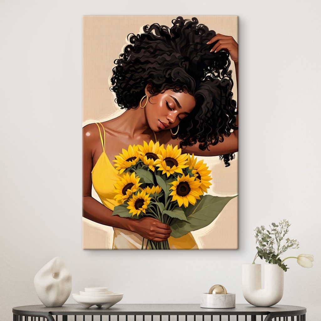 Woman holding a bouquet of sunflowers