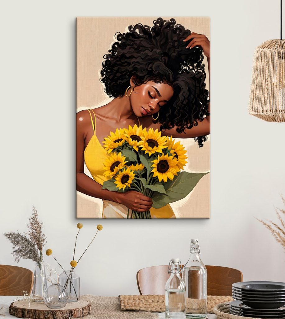 Woman holding a bouquet of sunflowers