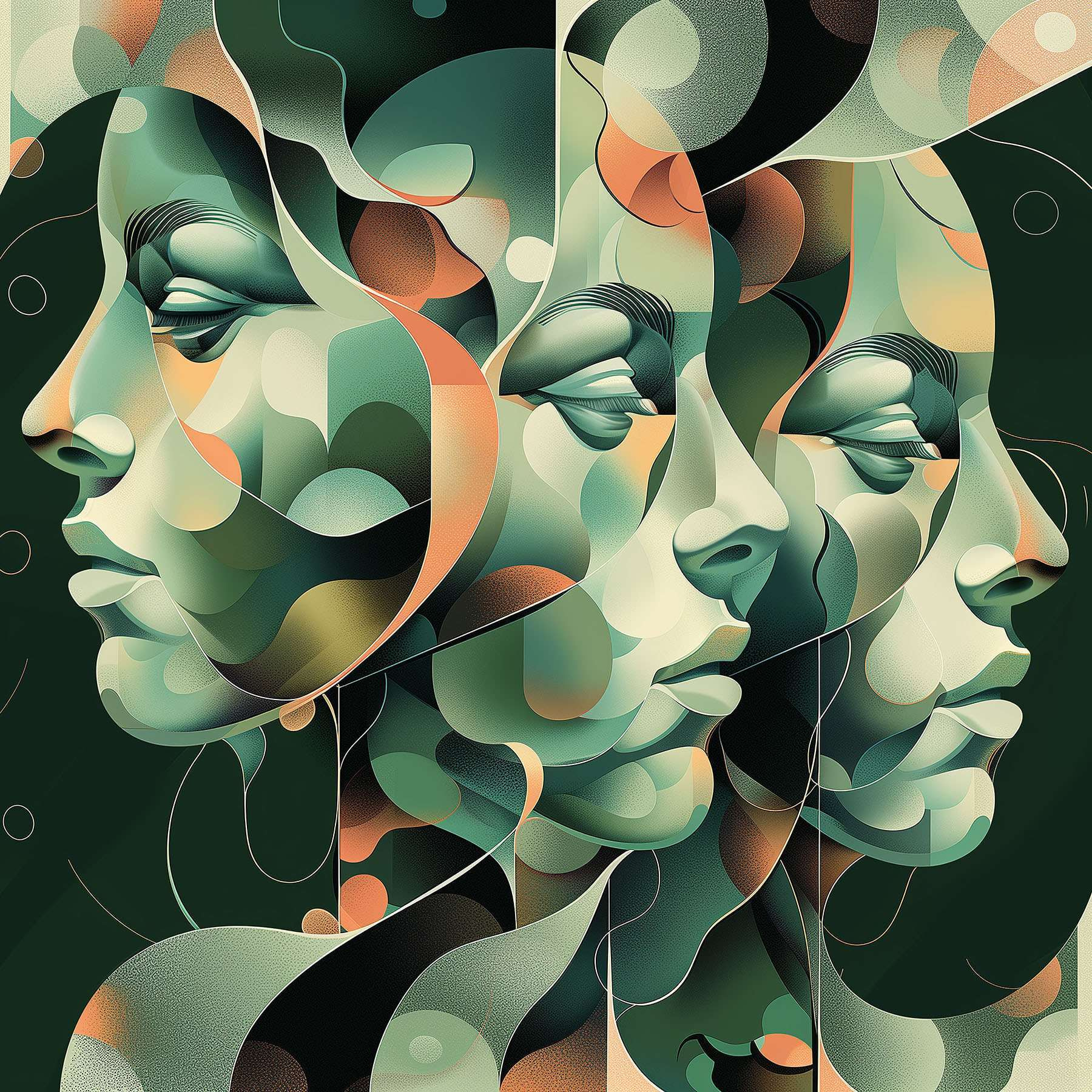 Faces mingled in surreal artistry Faces mingled in surreal artistry