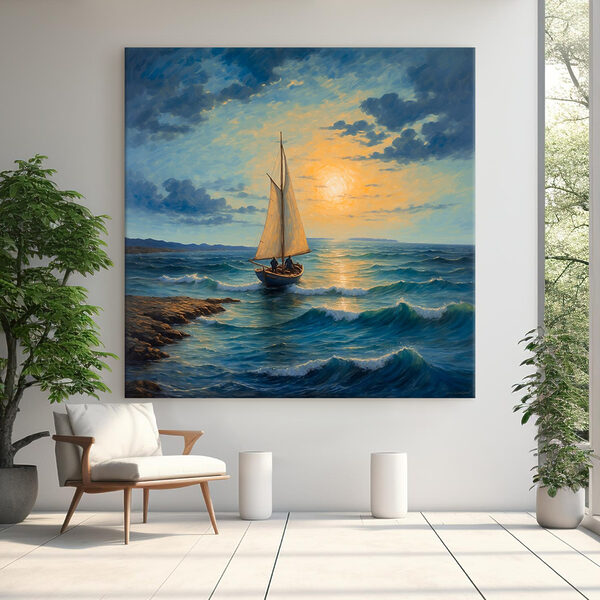 Painting of a sailboat in the ocean Painting of a sailboat in the ocean