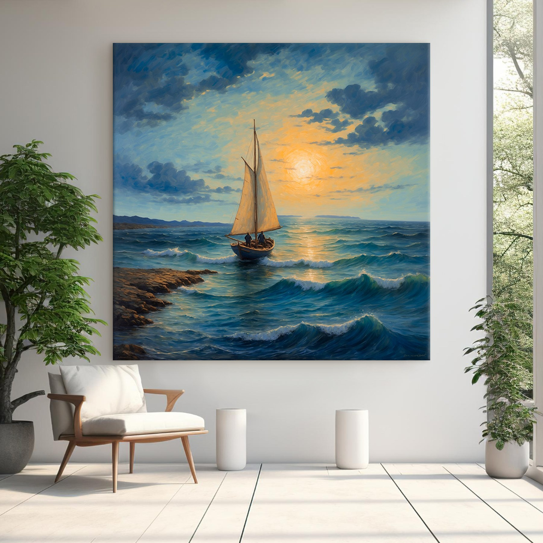 Painting of a sailboat in the ocean Painting of a sailboat in the ocean