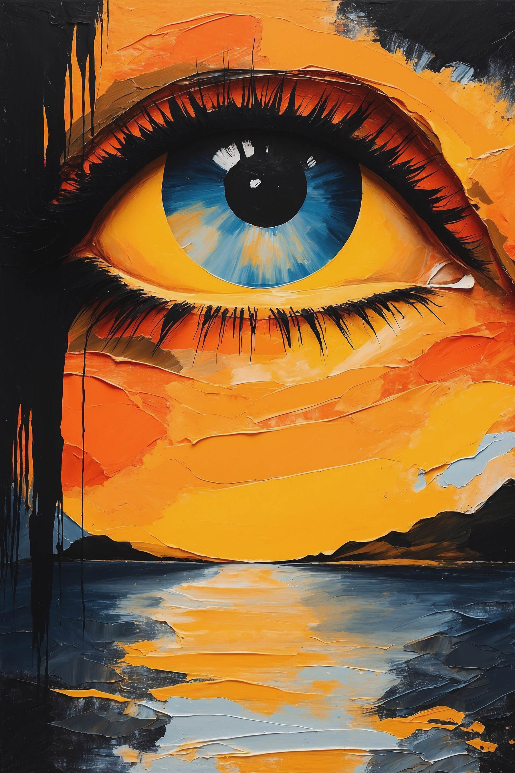 Painting of an eye and a sunset