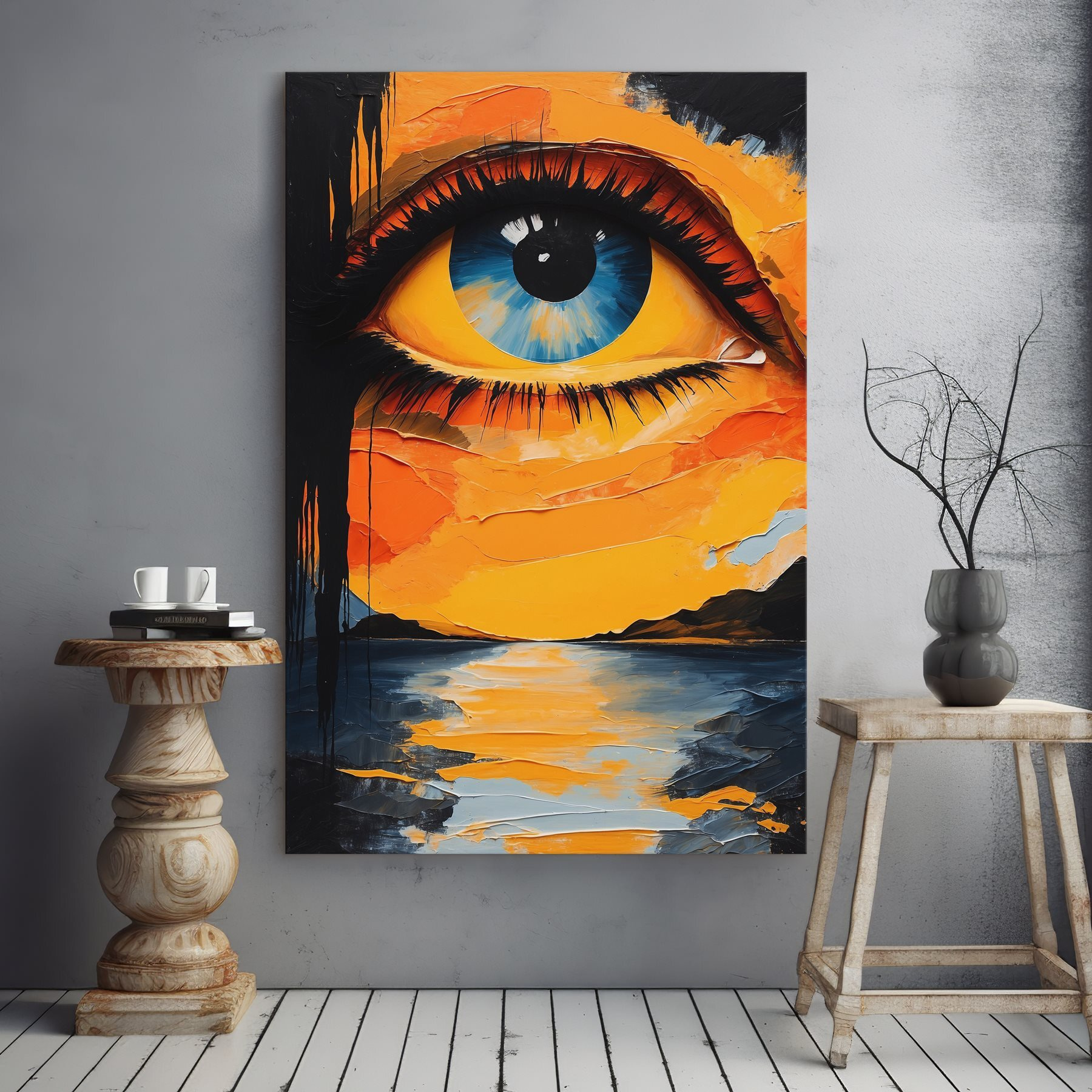 Painting of an eye and a sunset