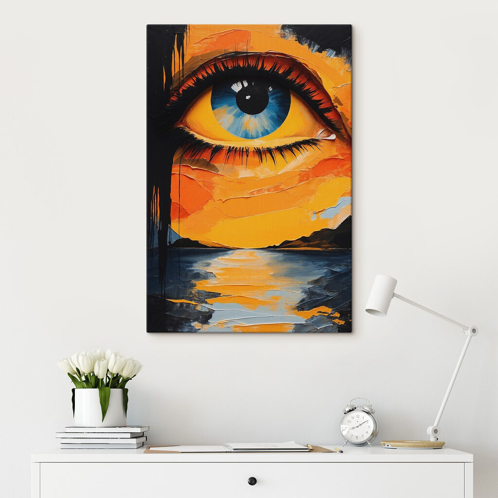 Painting of an eye and a sunset