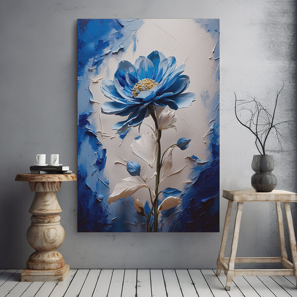 Quadri Fiore blu con foglie bianche (COD: s38736) Quadri Quadri Fiore blu con foglie bianche (COD: s38736)