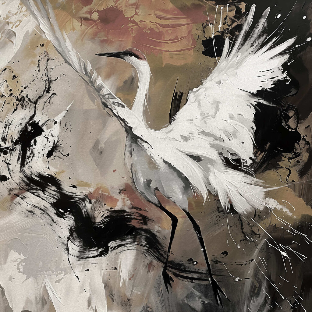 Painting of a white crane Painting of a white crane